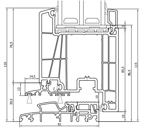 Detaljno prikazan profil i brava PVC vrata DECCO 83